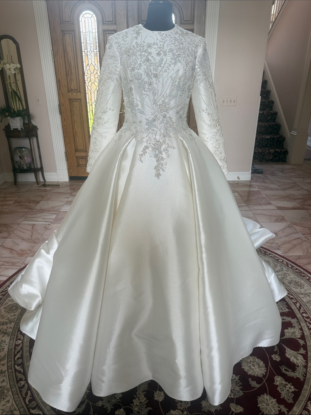 New Beaded Mikado Silk Casablanca Bridal Gown Long-Sleeve Sz 10/12 orig $2400!!!
